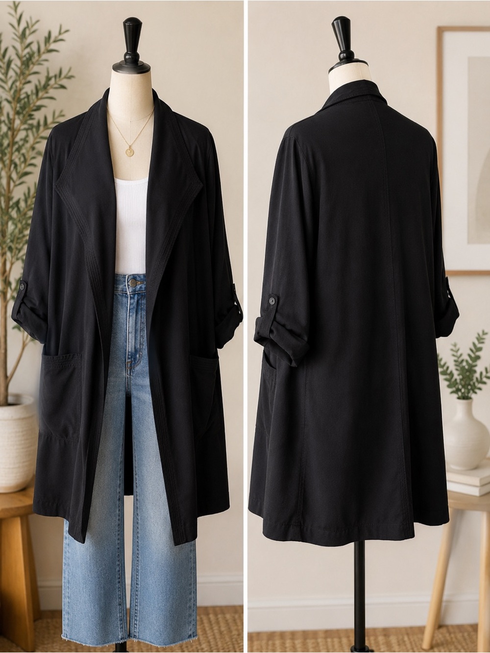 Max Studio Black Open Front Cardigan Jacket Size Large